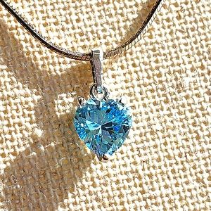 NWT blue topaz heart w sterling chain 2nd listing